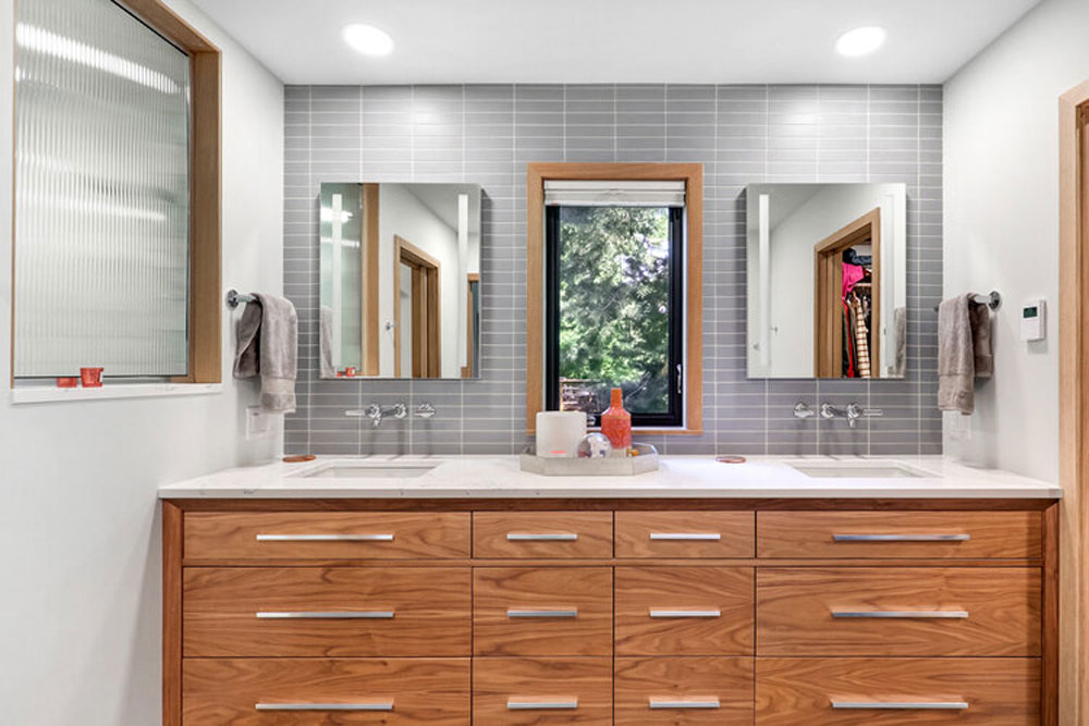 Double-sink wood vanity
