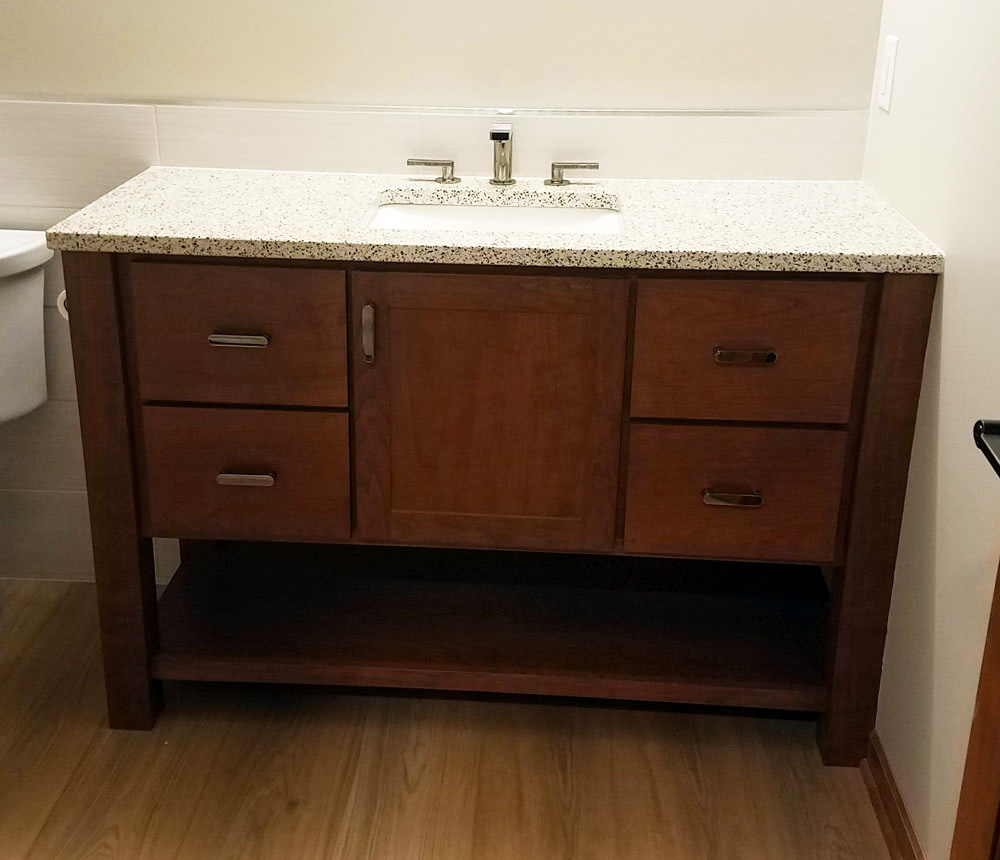 Single-sink wood vanity w/linen shelf
