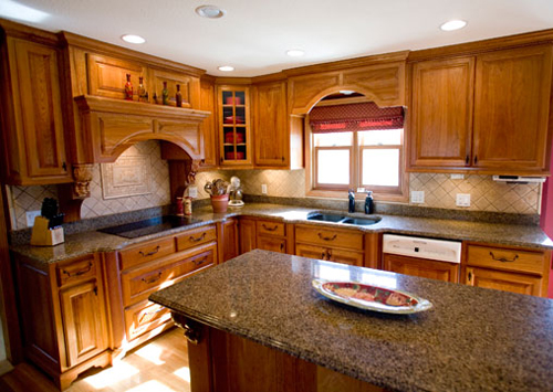 Wood cabinets with island